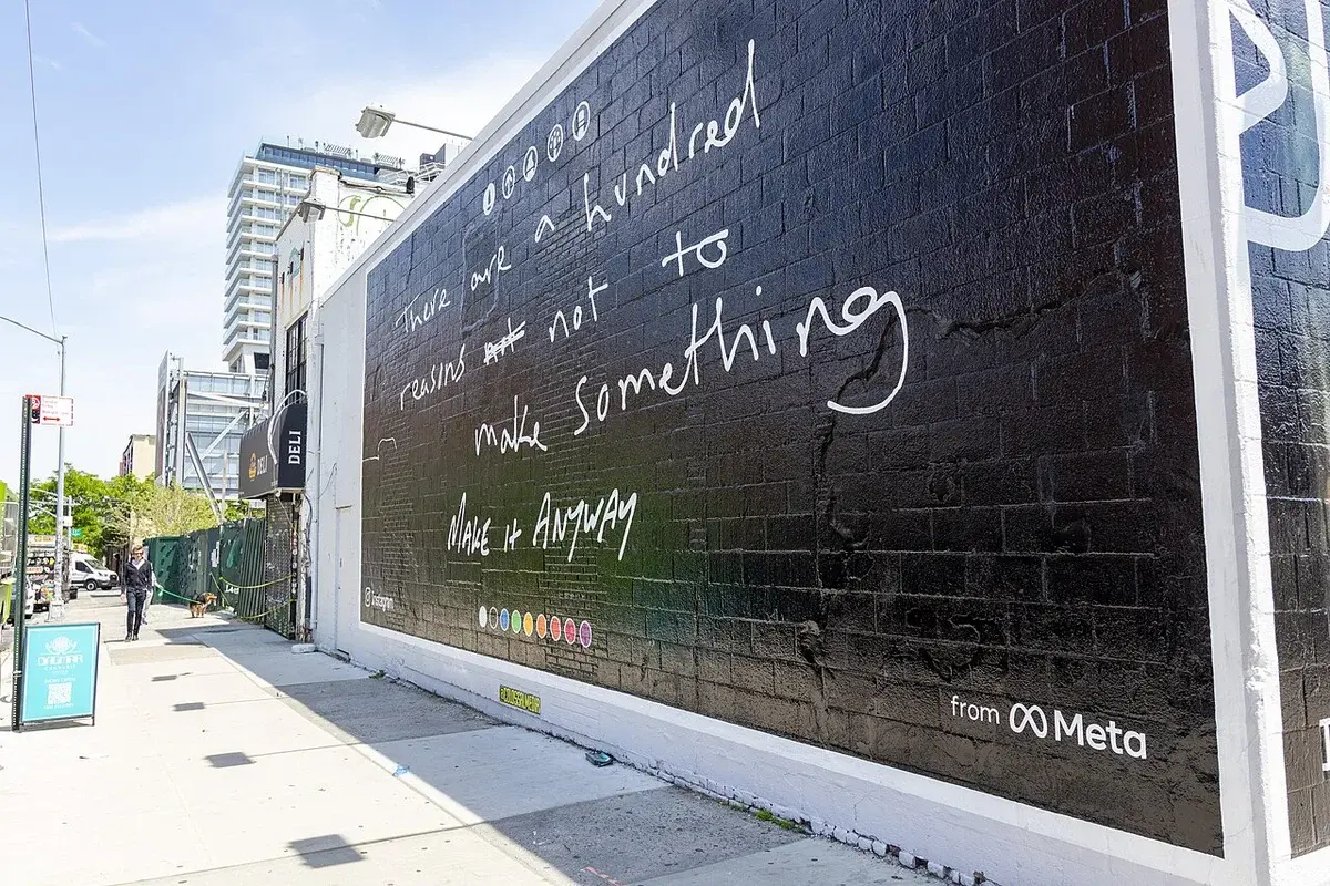 Large Instagram ad mural on a building wall in Williamsburg, Brooklyn.