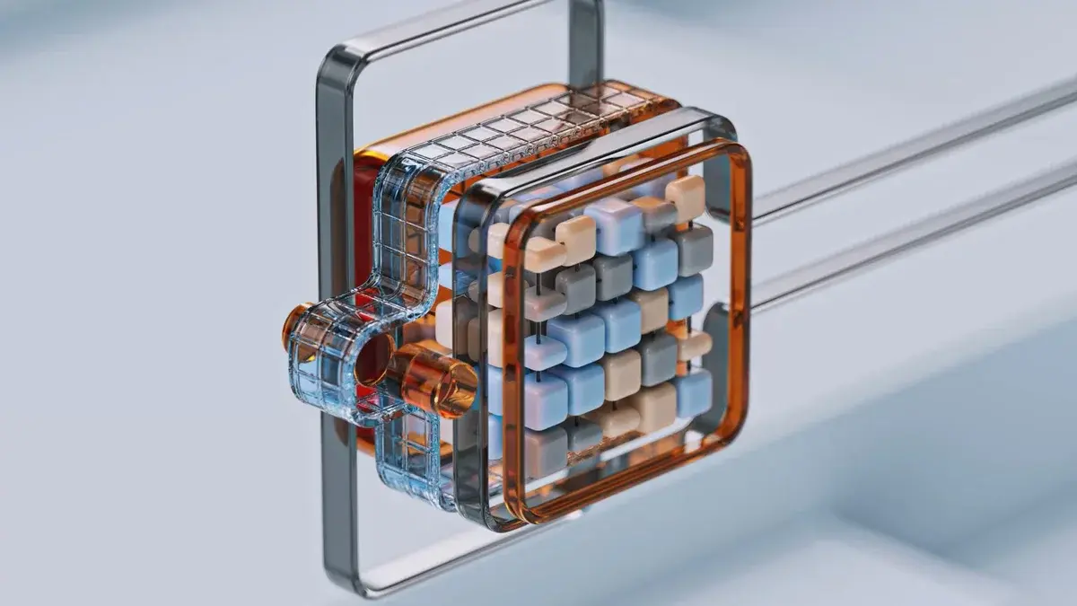 Abstract futuristic 3D render with cubes and transparent frames