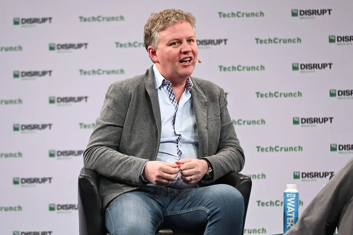 Matthew Prince speaking on stage at TechCrunch Disrupt Berlin 2019.