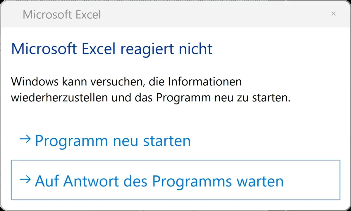 A Microsoft Excel dialog saying the program is not responding.